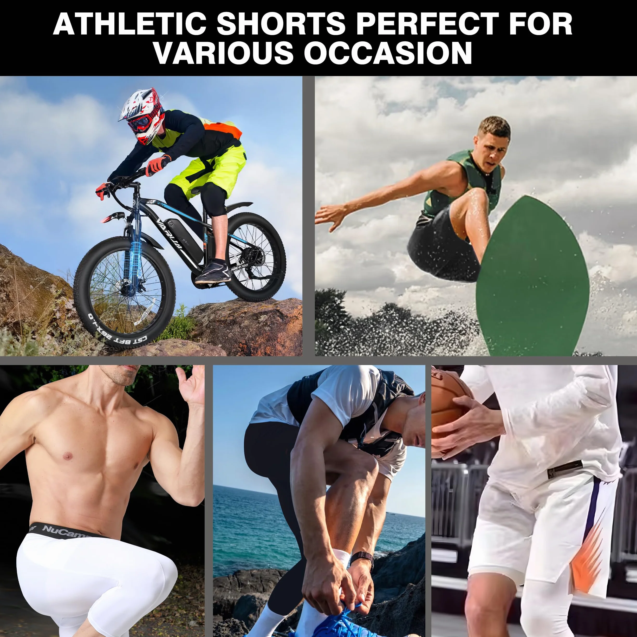 NuCamper 3/4 Spodnie Kompresyjne Męskie z Kieszeniami, Sportowe Legginsy, One Leg Długie Spodnie do Biegania, Szybkoschnące, Warstwa Bazowa Spodnie Kompresyjne, Treningu, Sportu, Koszykówki