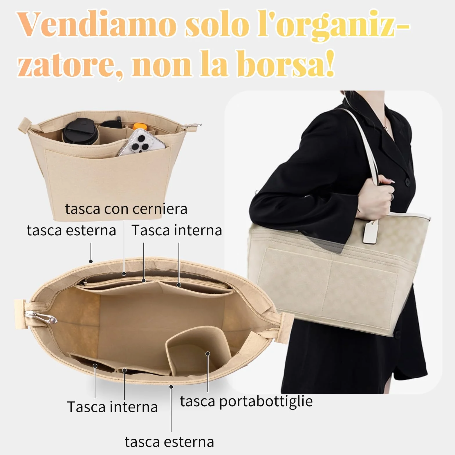 GADITIEK Organizer Longchamp Le Pliage l, beżowy filcowy organizator na torebkę Longchamp L