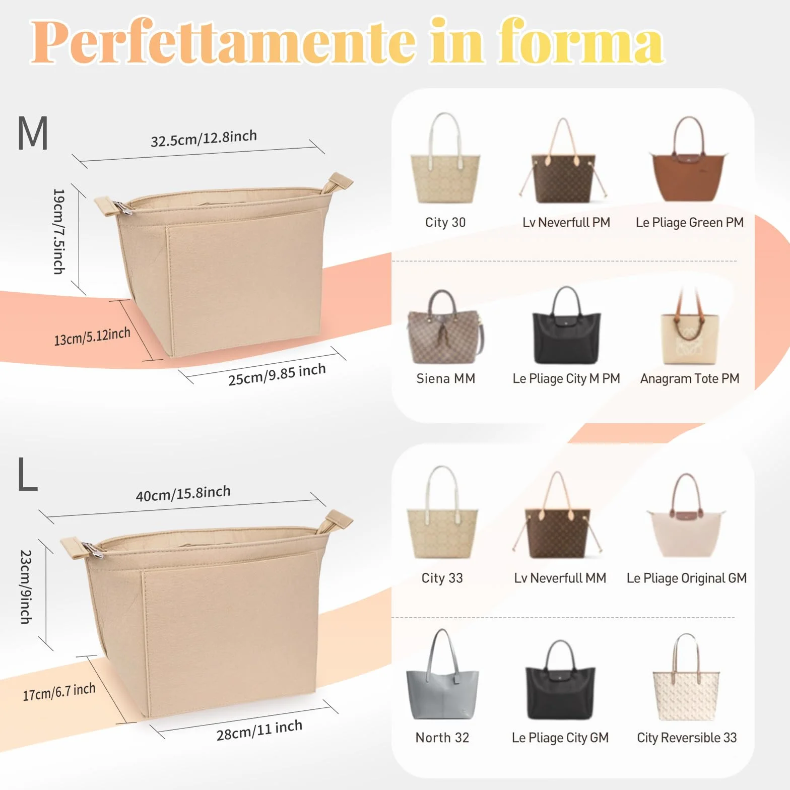 GADITIEK Organizer Longchamp Le Pliage l, beżowy filcowy organizator na torebkę Longchamp L