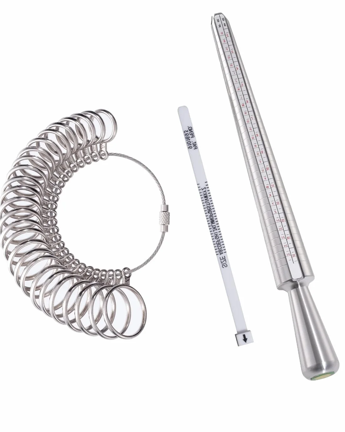 Meowoo Ringstock miernik wielkości pierścionka, metal lub tworzywo sztuczne, wymiary pierścionka, standard rozmiarów, UK, UE, USA i Szwajcaria, Length:26CM, Bez kamienia
