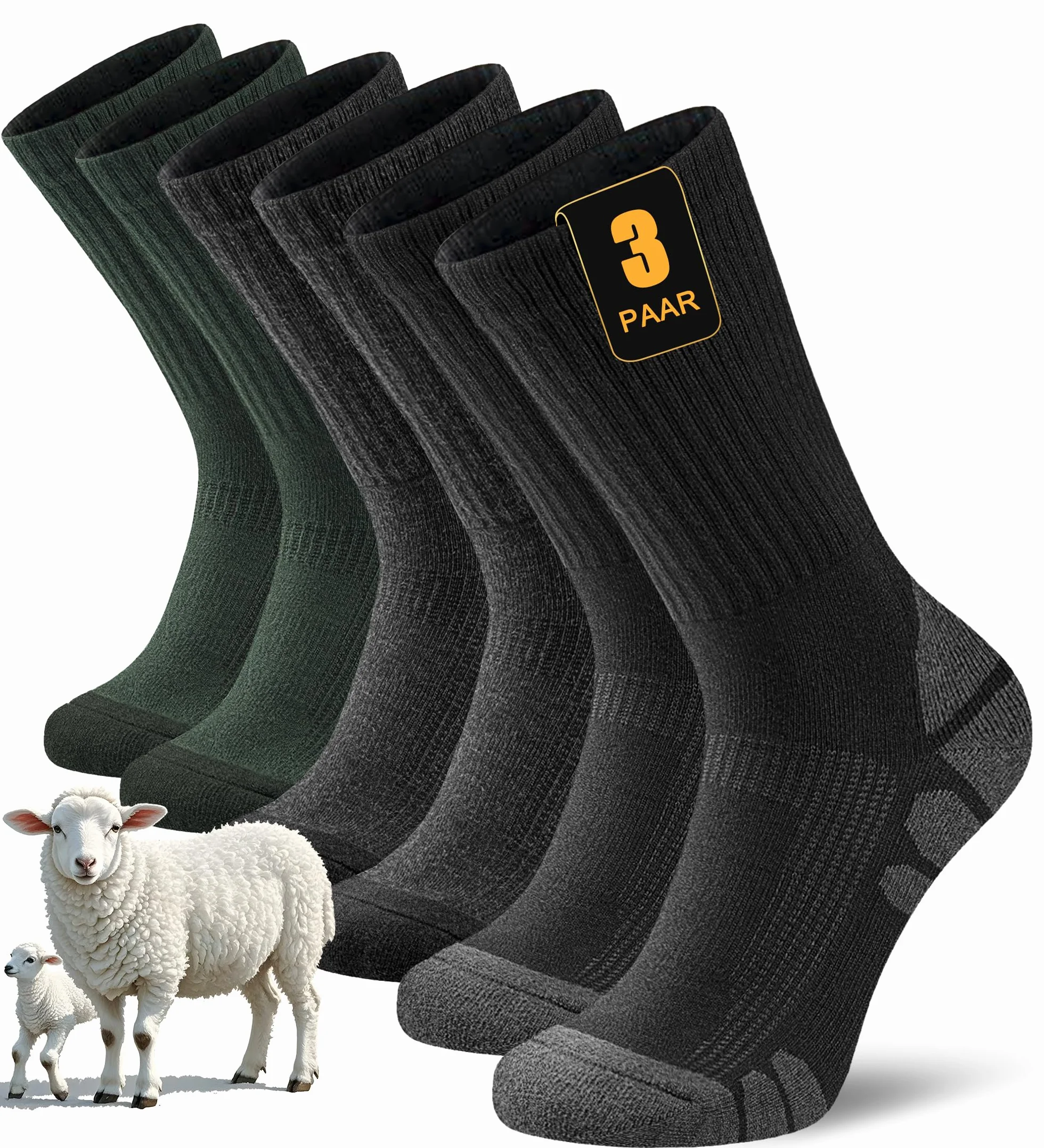 FORVEVO 60% Merino skarpety trekkingowe dla mężczyzn i kobiet, 3 pary, wełniane skarpety męskie, wyściełane, termiczne skarpety zimowe, skarpety sportowe do trekkingu i aktywności na świeżym powietrzu