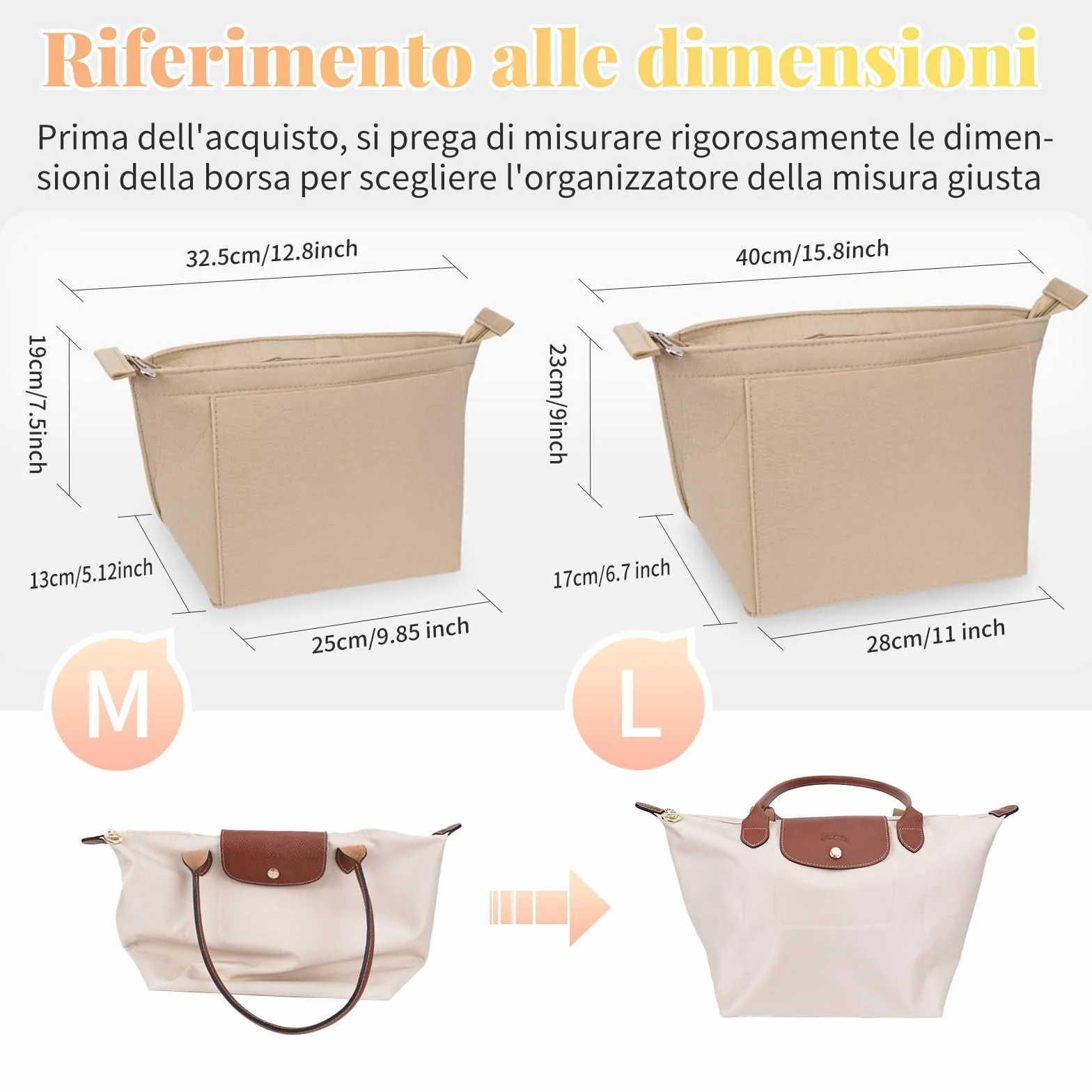 GADITIEK Organizer Longchamp Le Pliage l, beżowy filcowy organizator na torebkę Longchamp L