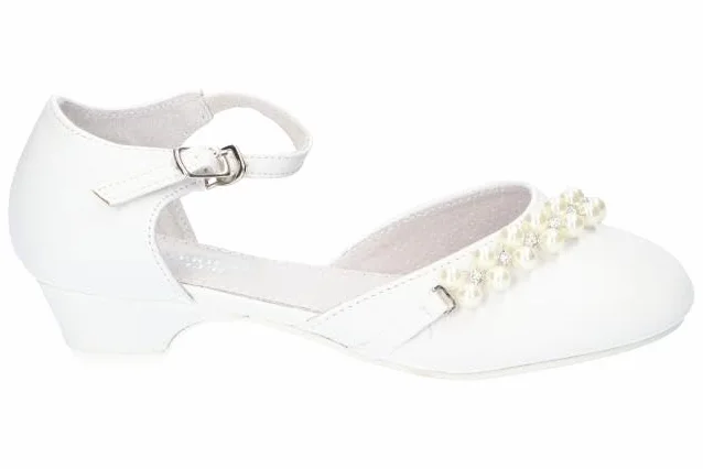 KOM40 ELEGANCKIE BUTY KOMUNIJNE GALOWE STYLOWE PANTOFLE DLA DZIEWCZYNEK BIAŁE 33