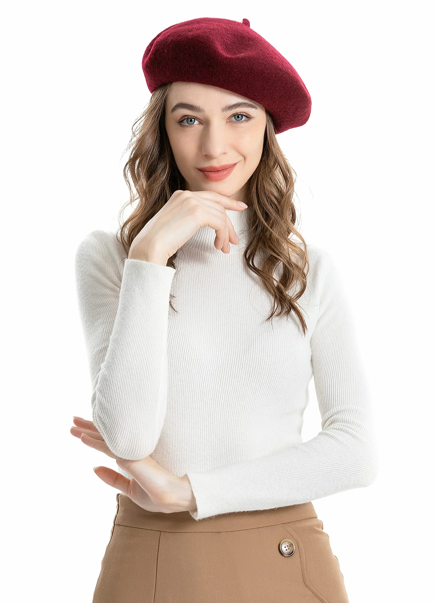 ZLYC Damski klasyczny beret w stylu francuskiego artysty, czerwony burgund, jeden rozmiar