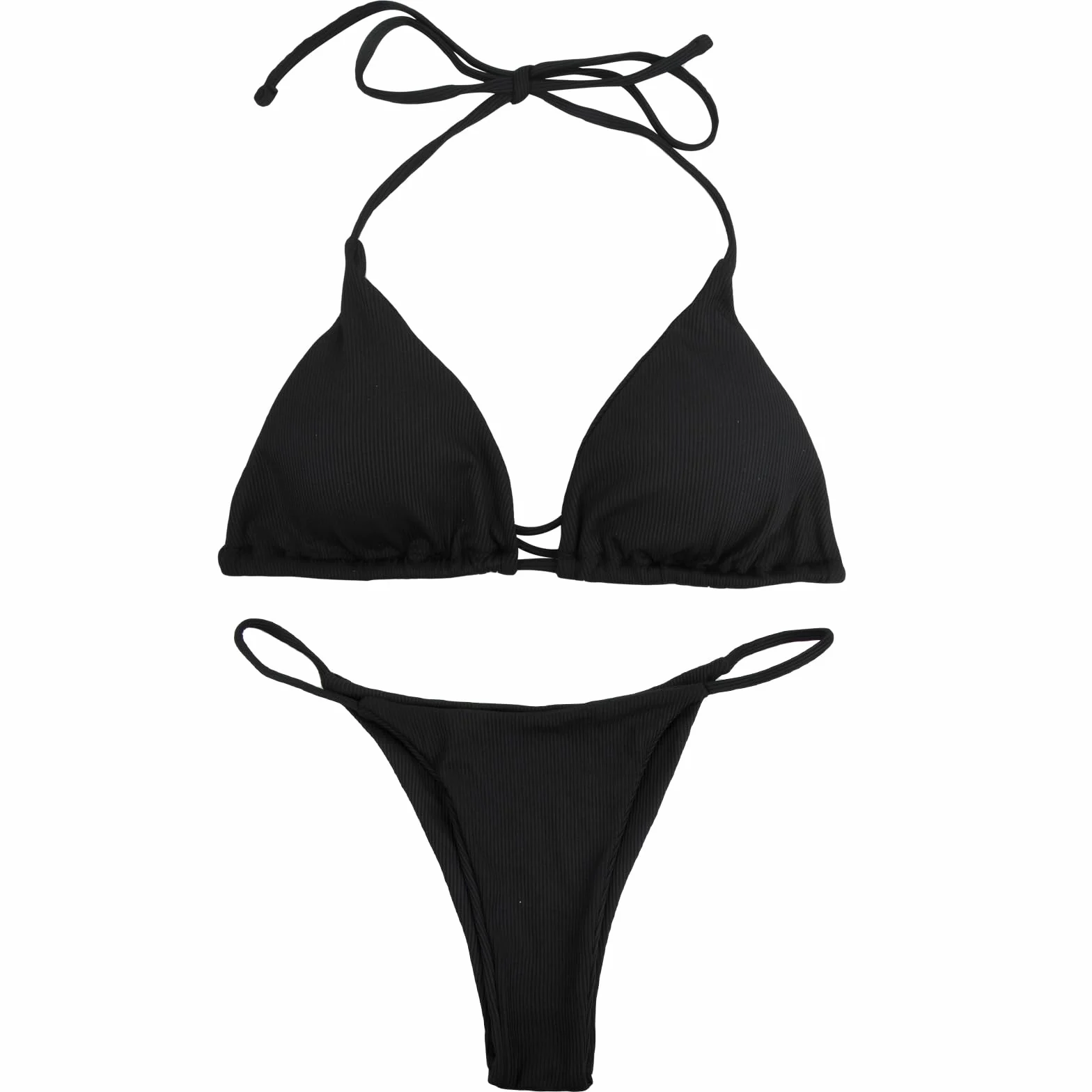 Damskie Bikini Zestawy Regulowany Strój Kąpielowy Bikini Strój Kąpielowy Halter Dwuczęściowy Strój Kąpielowy Z Wypełnieniem (Czarny)