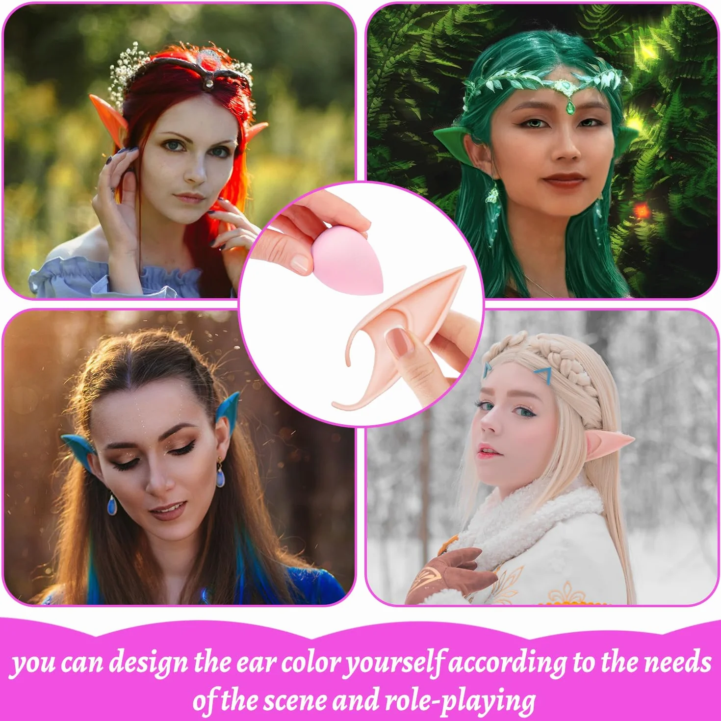 2 pary pixie elf ucho wróżki, cosplay, spiczaste uszy goblinowe, przebranie, kostium, miękkie uszy protetyczne, cosplay, Halloween, Boże Narodzenie, impreza anime, 2 pary