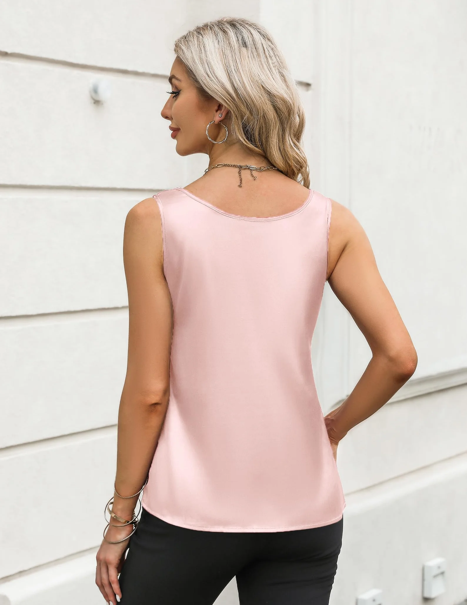 Zeagoo Satynowy top damski, elegancki, jedwabny top, basic, okrągły dekolt, bez rękawów, satynowa bluzka