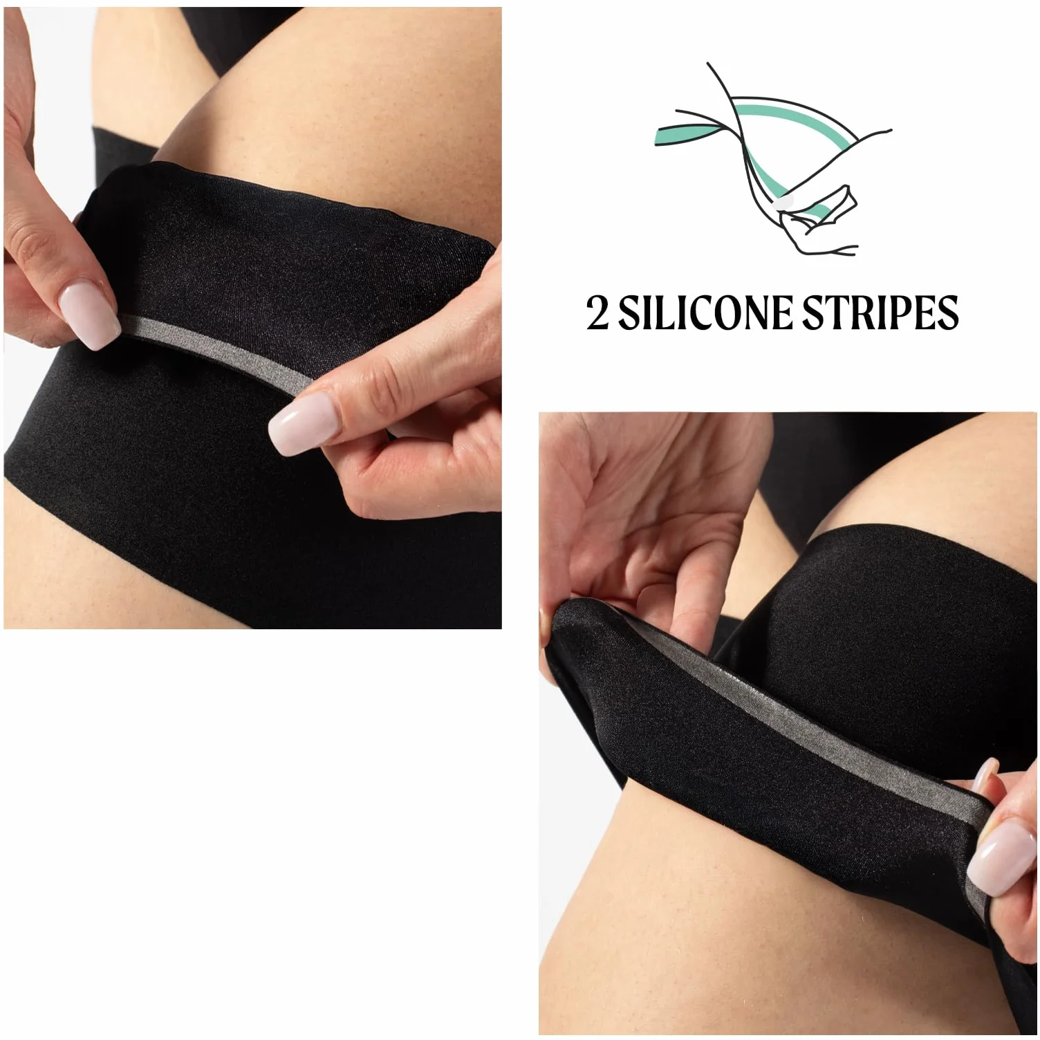 CALZITALY Nowoczesny Kobiety Calzitaly Smooth Anti - Chafing Bands | Anti Rubbing Curvy Elastic Bands for Thighs| Black, Skin | A, B, C, D, E, F | Made in Italy