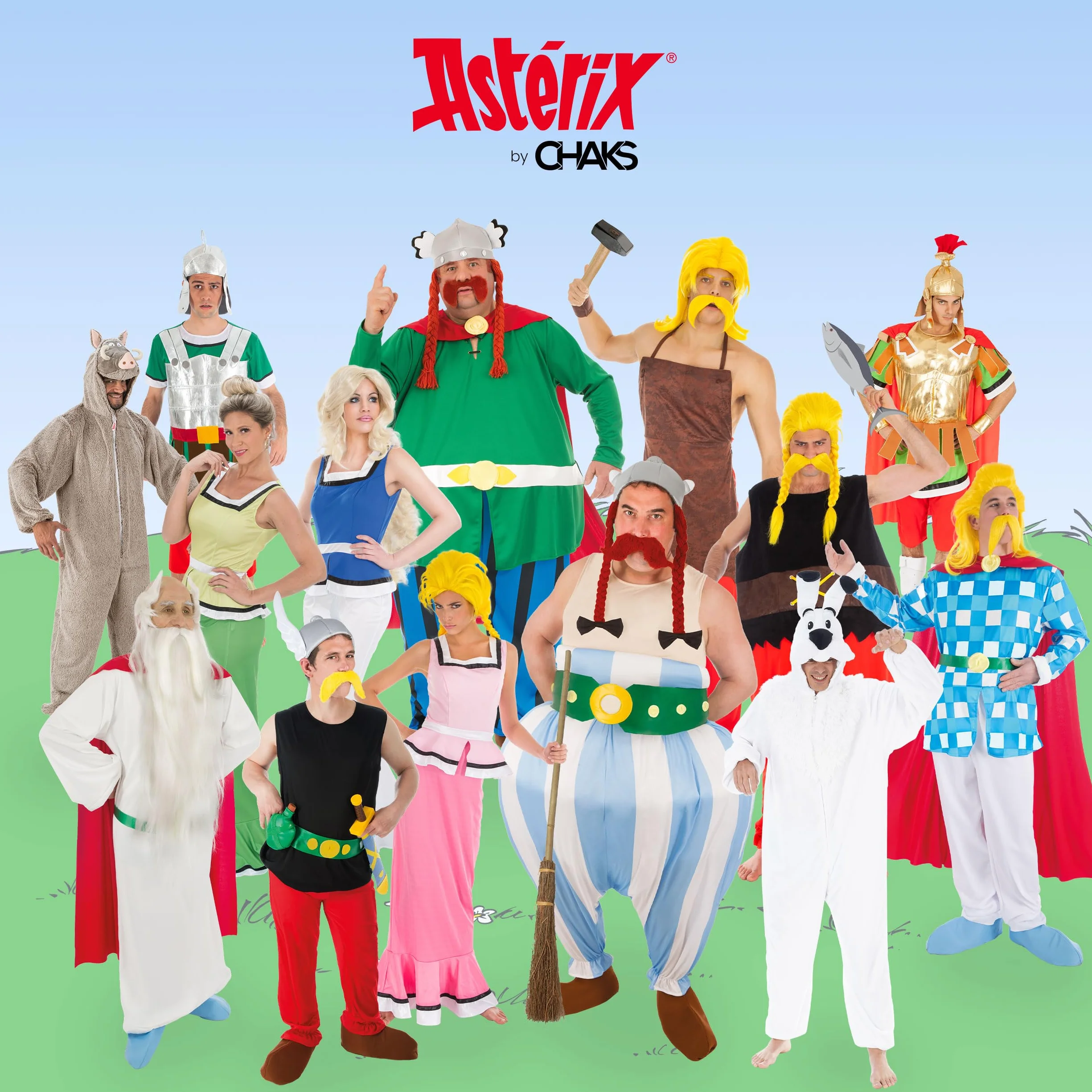 Chaks - hełm Obelix, materiałowy hełm z czerwonymi warkoczami, Asteriks i Obelix, akcesoria do kostiumów na Karnawał i Comic Con