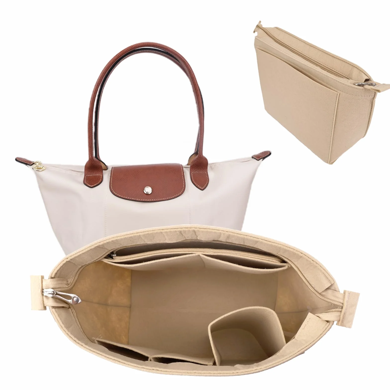 GADITIEK Organizer Longchamp Le Pliage l, beżowy filcowy organizator na torebkę Longchamp L