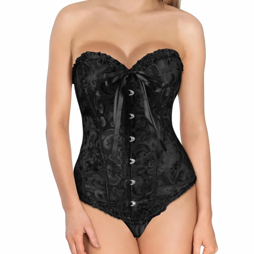 AUYAO Damski koronkowy gorset z odsłoniętymi kostkami gorset/czarny gorset pas na cosplay Halloween randki Catwoman retro impreza tematyczna steampunk (S-XL)