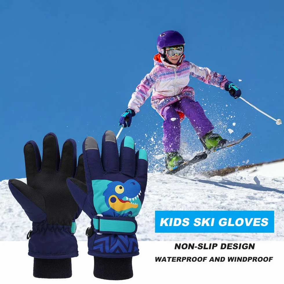 QKURT Dziecięce rękawice narciarskie, snowboardowe, rękawice śniegowe, wodoodporne i wiatroszczelne, zimowe rękawiczki dla dziewcząt i chłopców, do jazdy na nartach, snowboardzie, do biegania,