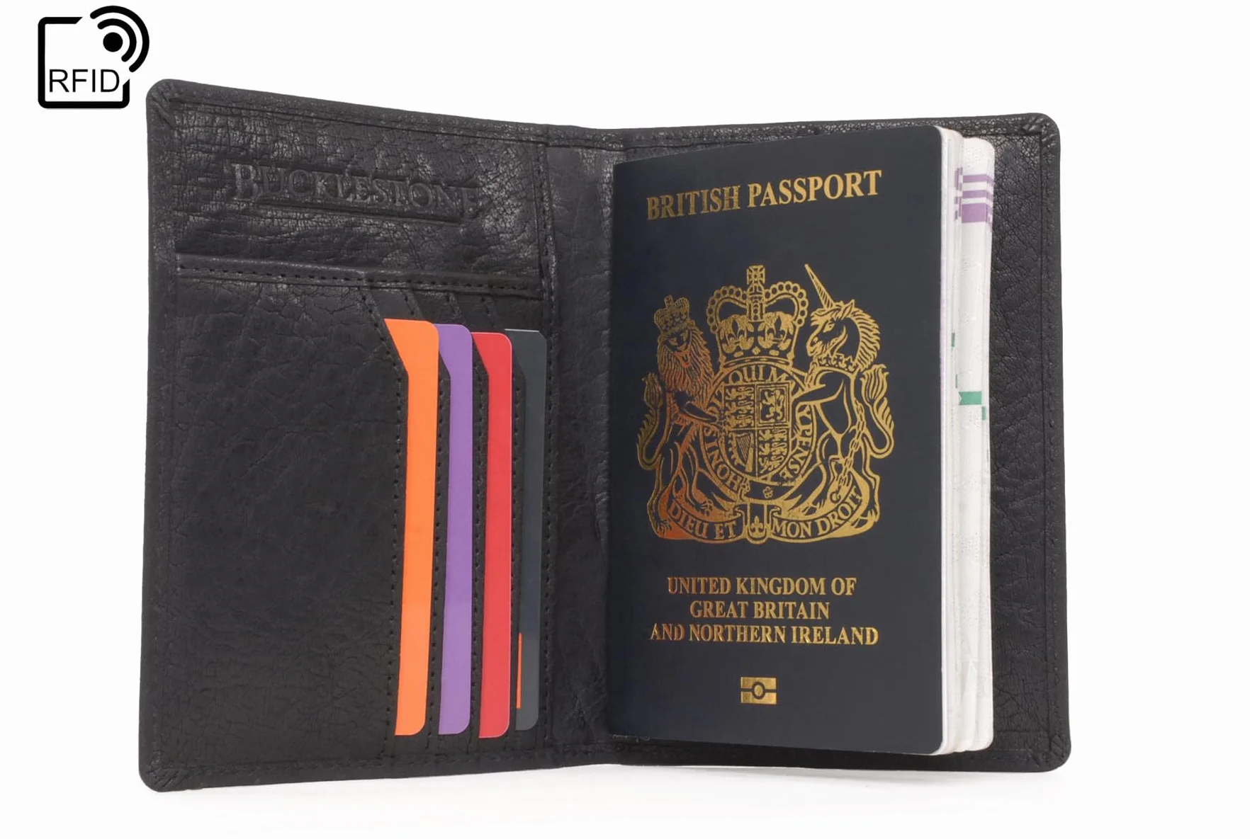 Męski Skórzane Etui na Paszport - Mały Portfel Podróżny na Karty - w Pudełku Upominkowym - RFID - Manchester - Czarny