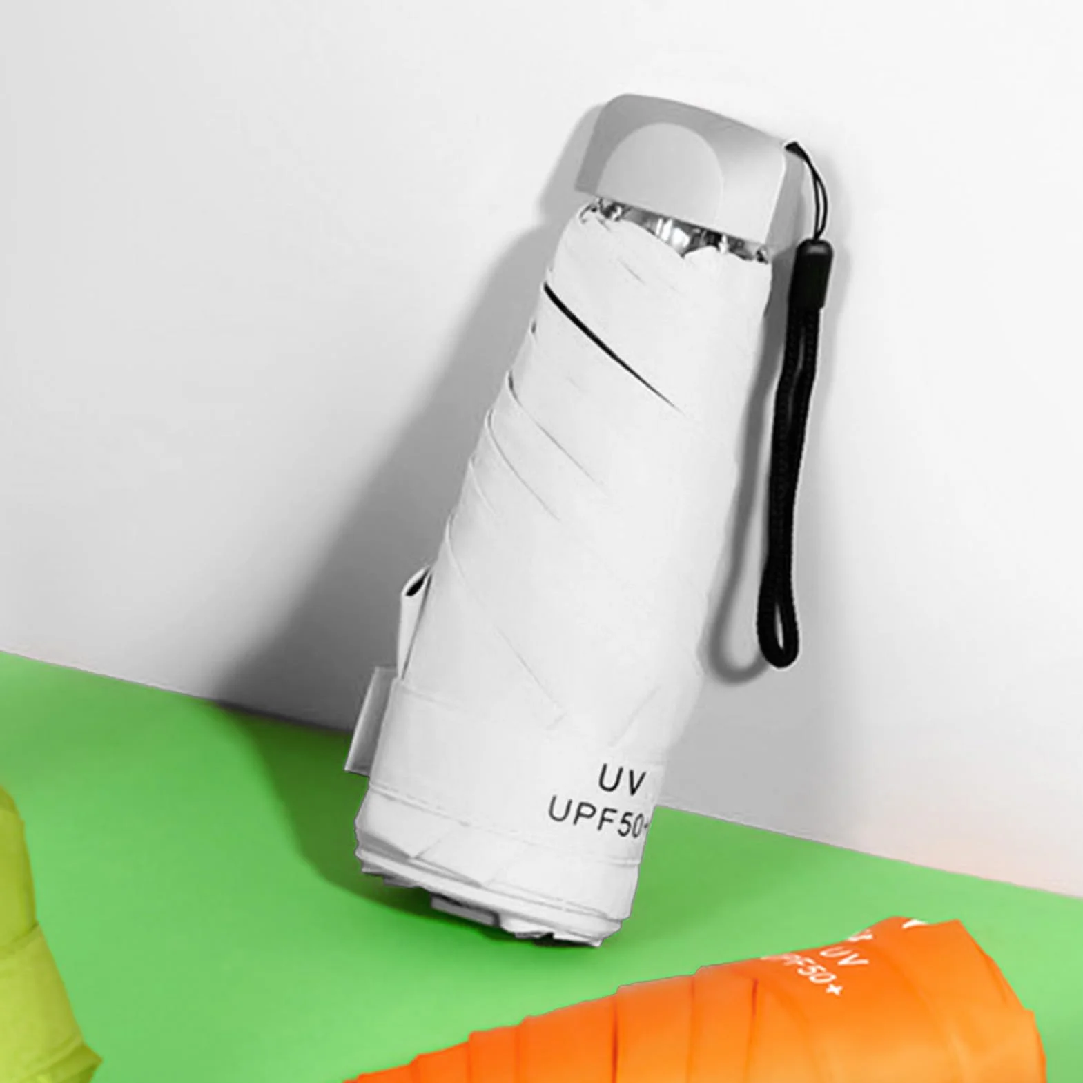 Parasol Słoneczny, Mini Składany Parasol Podróży, Podwójne Użycie Sunshine Protection Sunshade Parasol z czarną powłoką Kleju i obudową na Deszcz na Zewnątrz lub Blask