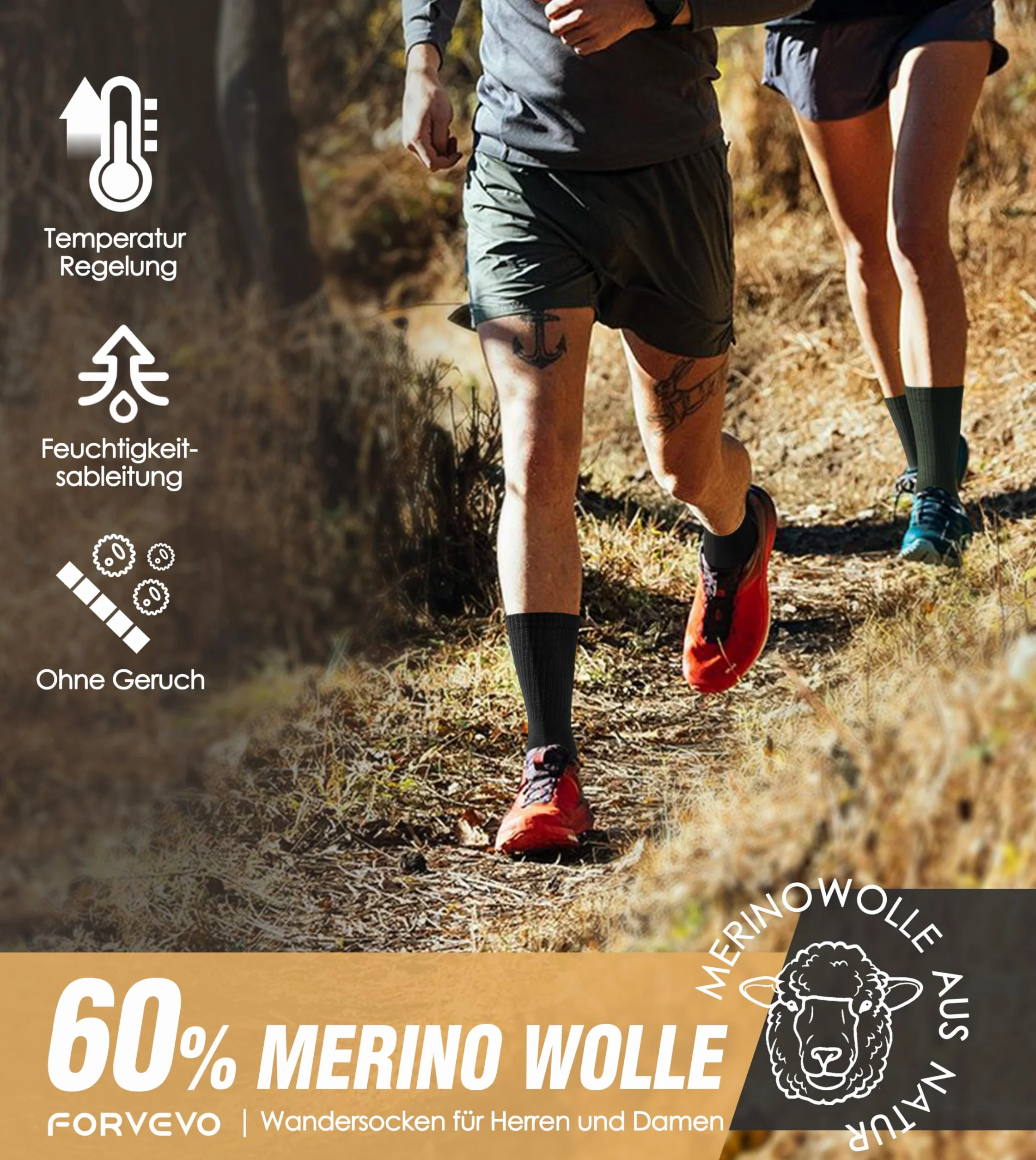 FORVEVO 60% Merino skarpety trekkingowe dla mężczyzn i kobiet, 3 pary, wełniane skarpety męskie, wyściełane, termiczne skarpety zimowe, skarpety sportowe do trekkingu i aktywności na świeżym powietrzu