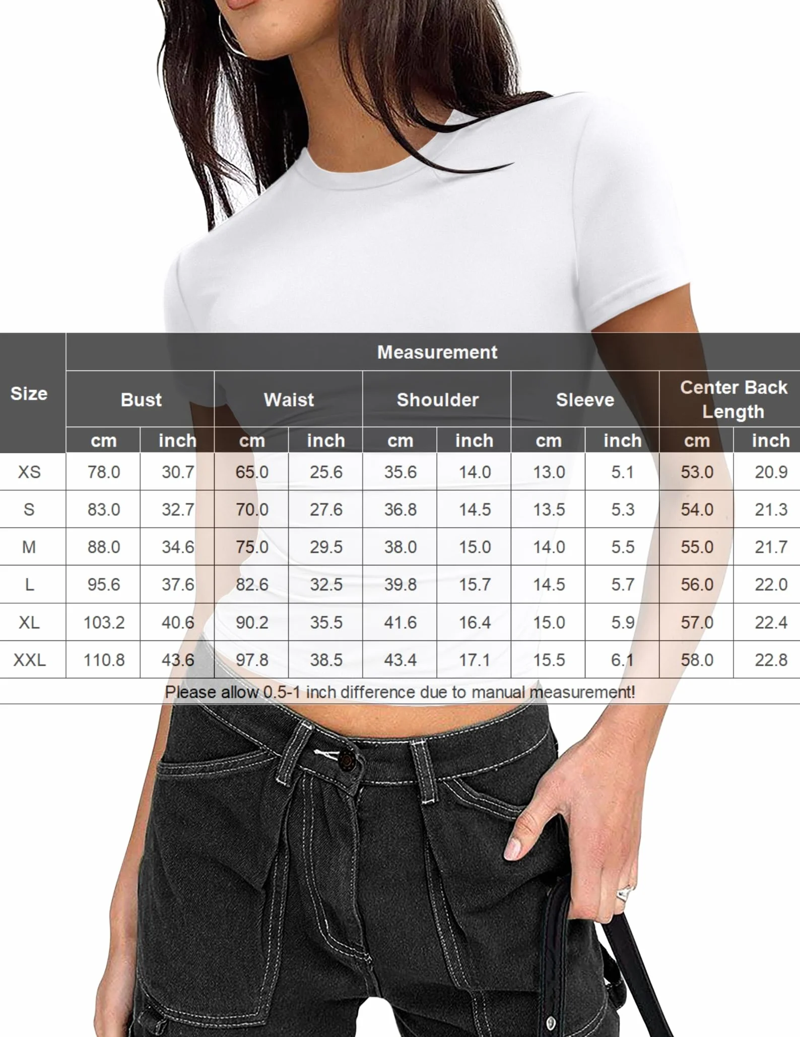 Zeagoo Damski Basic T-shirt z krótkim rękawem, obcisły T-shirt, na co dzień, Y2K, na lato, okrągły dekolt, seksowny top, jednokolorowy