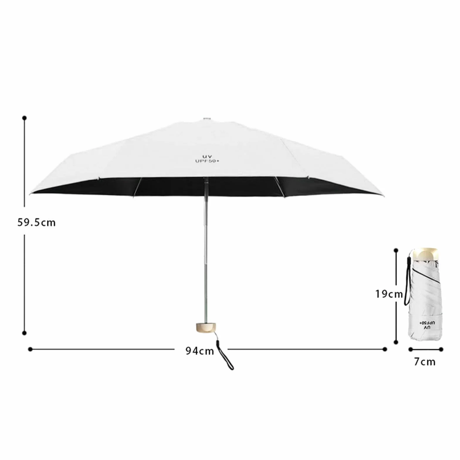Parasol Słoneczny, Mini Składany Parasol Podróży, Podwójne Użycie Sunshine Protection Sunshade Parasol z czarną powłoką Kleju i obudową na Deszcz na Zewnątrz lub Blask