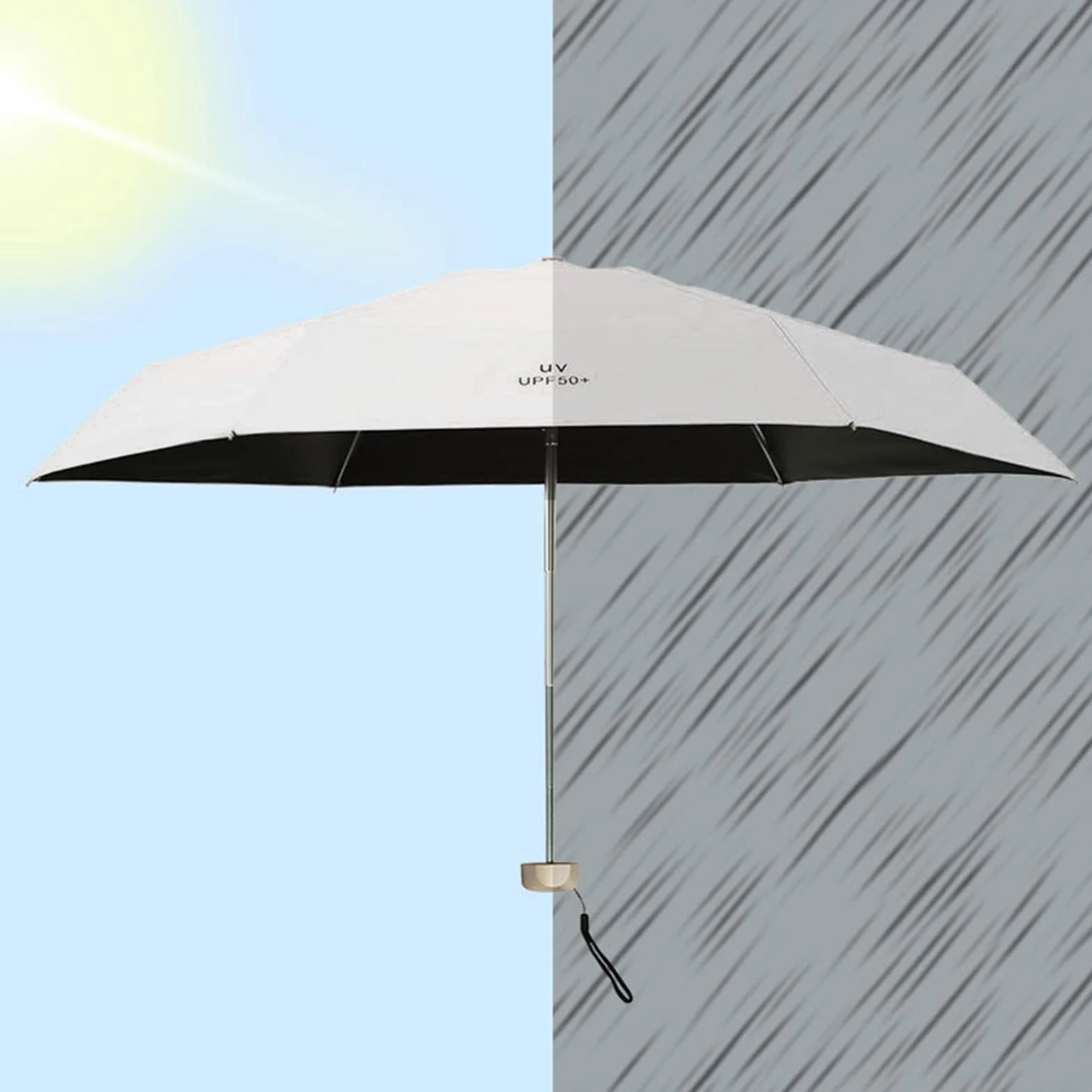 Parasol Słoneczny, Mini Składany Parasol Podróży, Podwójne Użycie Sunshine Protection Sunshade Parasol z czarną powłoką Kleju i obudową na Deszcz na Zewnątrz lub Blask