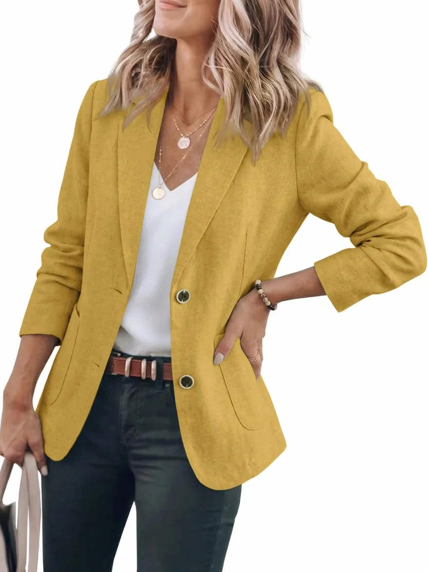 Yellow Blazer for Women 2025 Casual Spring Summer Linen Clothes Lightweight Jackets Deconstructed Blazers Cotton Cardigans, Yellow, L
