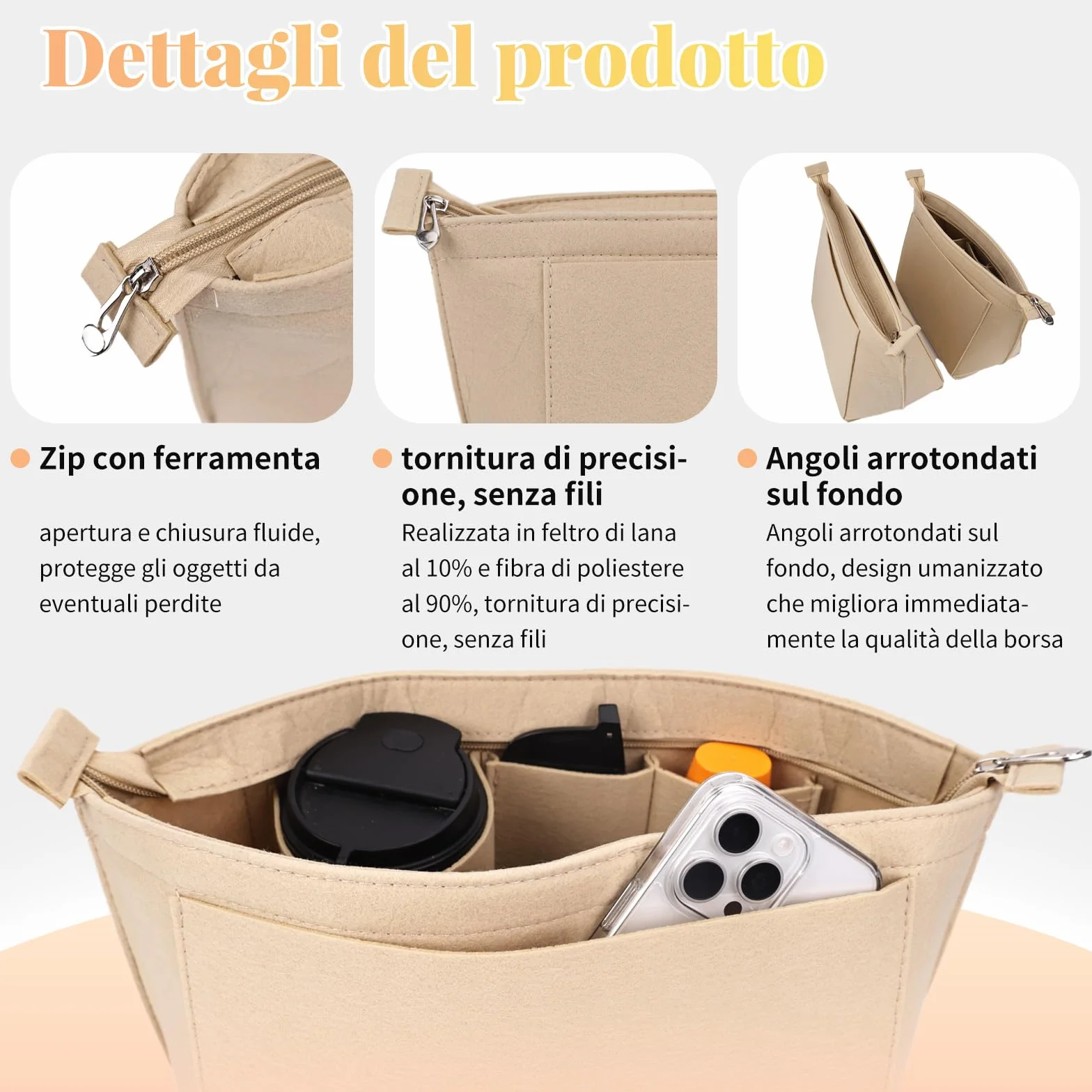 GADITIEK Organizer Longchamp Le Pliage l, beżowy filcowy organizator na torebkę Longchamp L