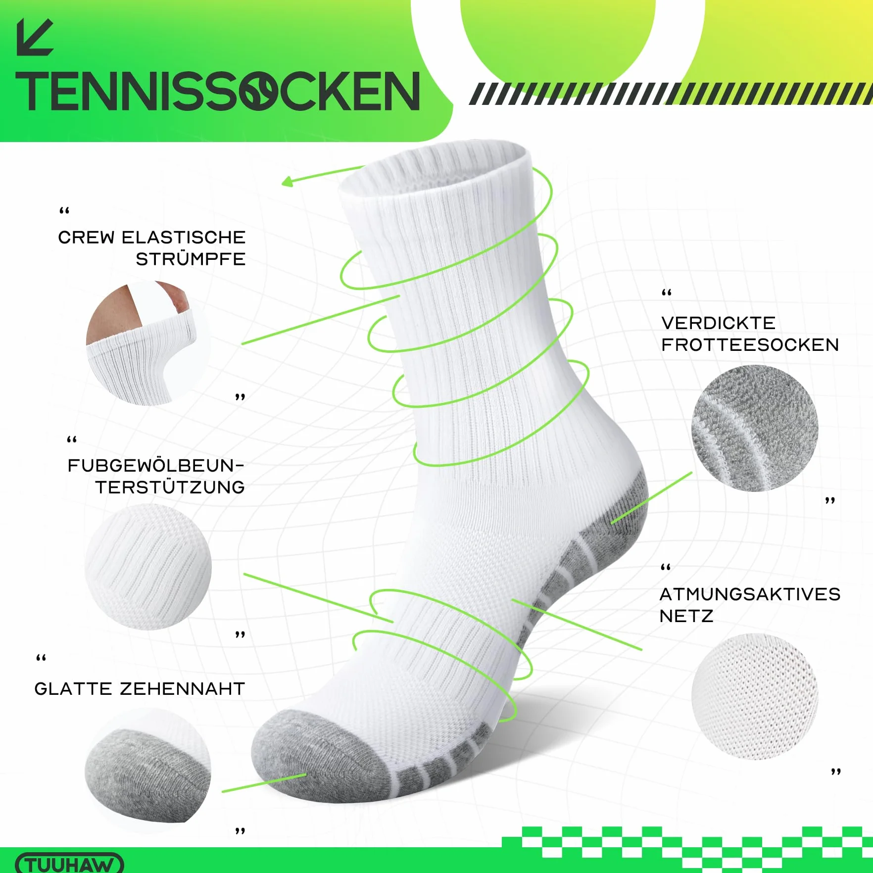 Skarpety Męskie Damskie 6/12 Par Bawełniane Skarpetki Sportowe Biegania Badminton Czarny Biały Szary