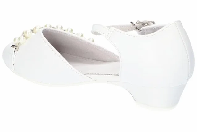 KOM40 ELEGANCKIE BUTY KOMUNIJNE GALOWE STYLOWE PANTOFLE DLA DZIEWCZYNEK BIAŁE 33